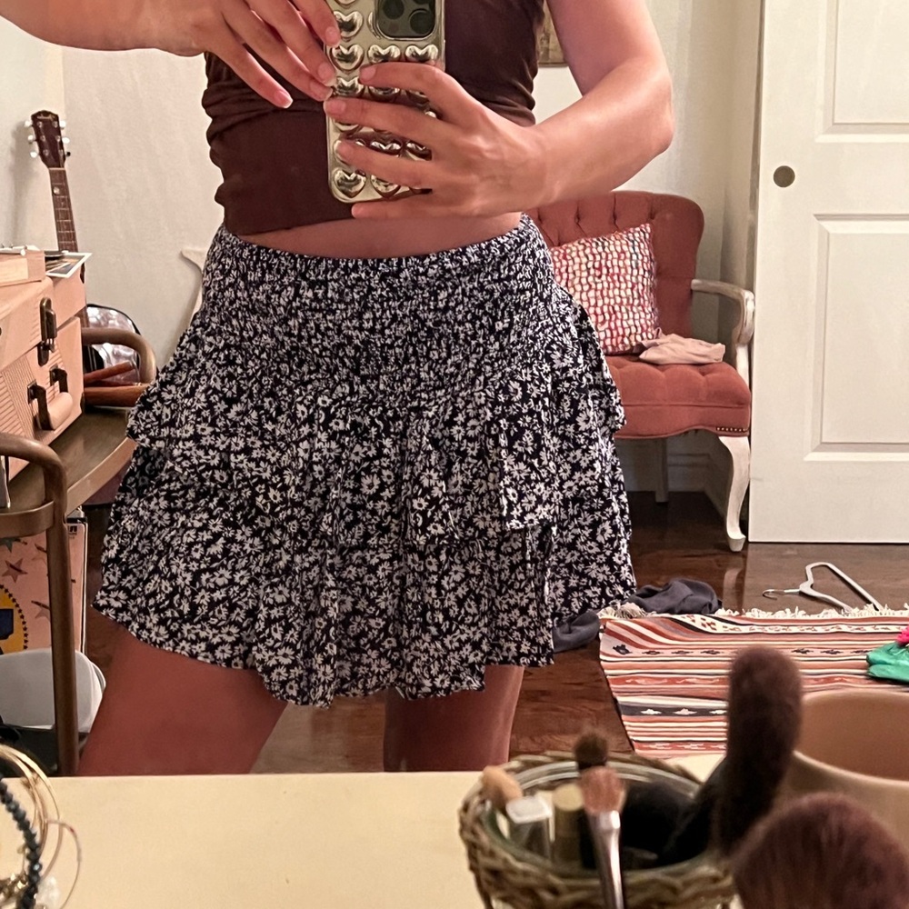 Blue Floral Flowy Skirt